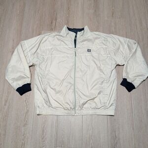 Wilson Mens Vintage Windbreaker Track Jacket Tan Navy Blue Full Zip Size L